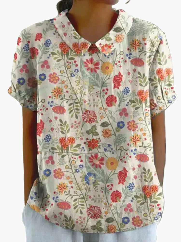 Dam Blus Vintage Blommönster Kortärmad Ledig Stil För Vardag & Arbete