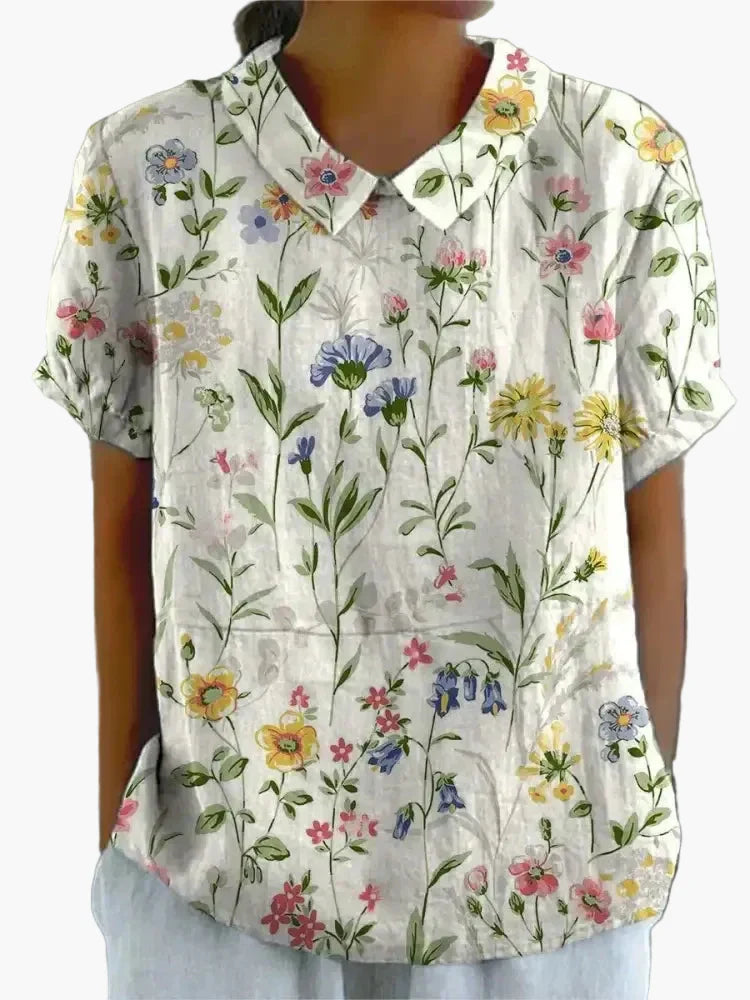 Dam Blus Vintage Blommönster Kortärmad Ledig Stil För Vardag & Arbete