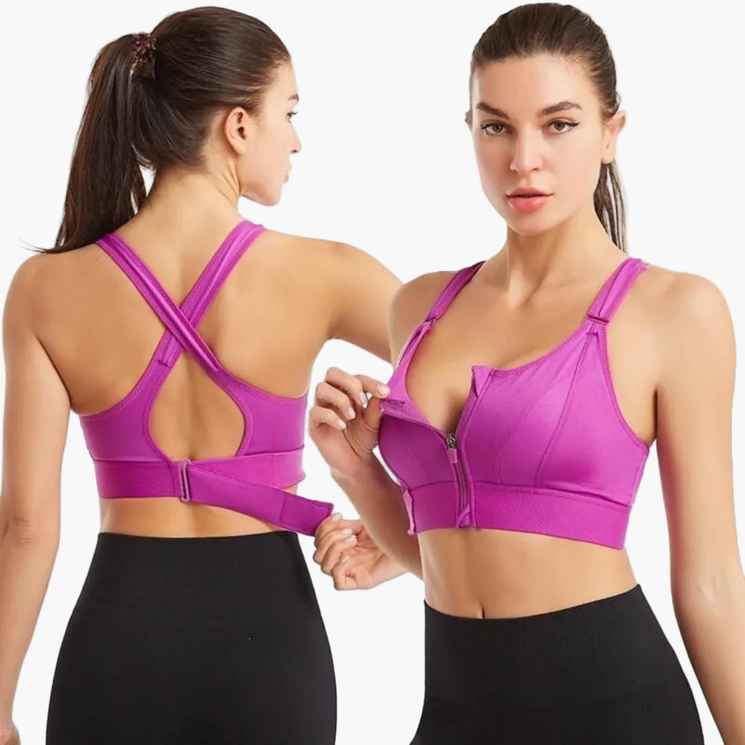 Dam Sport-BH med Dragkedja Fram och Justerbart Ryggstöd – Maximal Support för Träning och Aktiv Livsstil