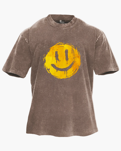 Unisex T-shirt med smileytryck – Oversize streetwear för vardagsstil