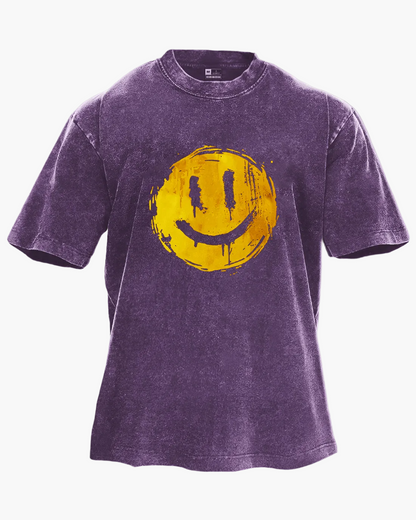 Unisex T-shirt med smileytryck – Oversize streetwear för vardagsstil