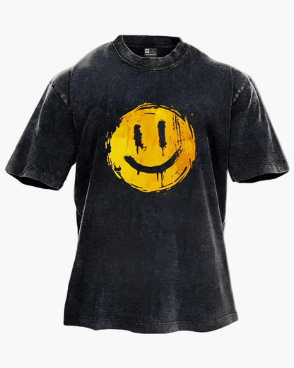 Unisex T-shirt med smileytryck – Oversize streetwear för vardagsstil