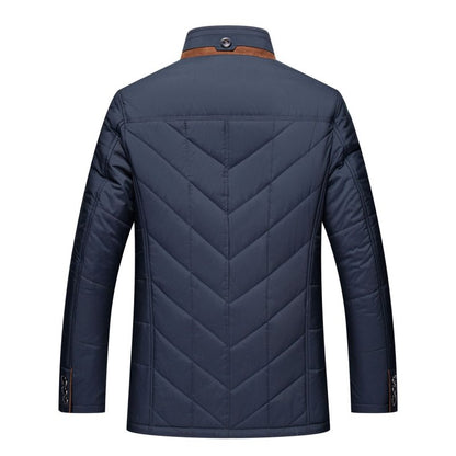 Herr Elegant Quiltad Vinterjacka med Avtagbar Fuskpäls – Fodrad och Skräddarsydd