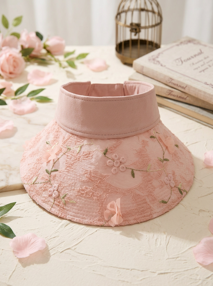Solskärm för dam med broderade blommor och blad, justerbar