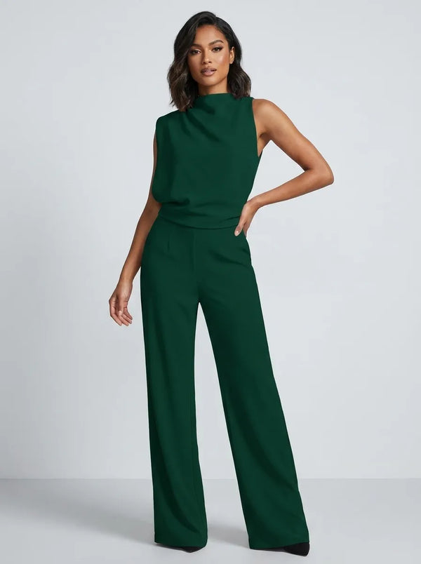 Dam jumpsuit med hög hals och vida ben