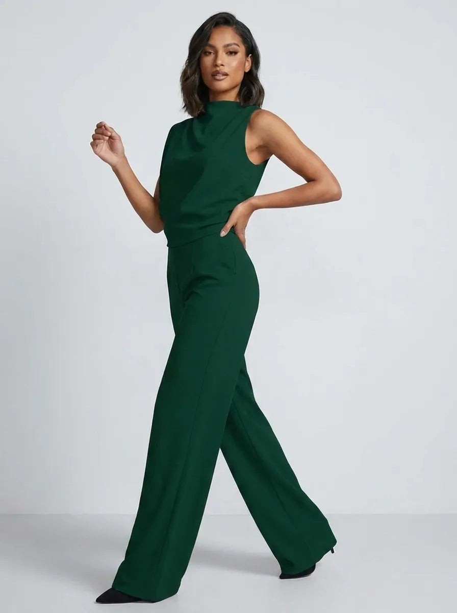 Dam jumpsuit med hög hals och vida ben