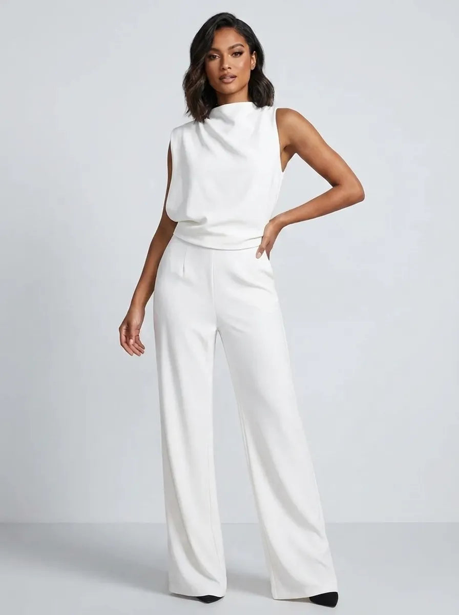 Dam jumpsuit med hög hals och vida ben