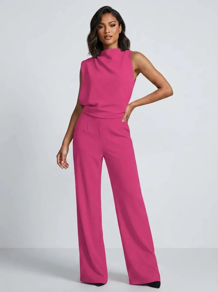 Dam jumpsuit med hög hals och vida ben