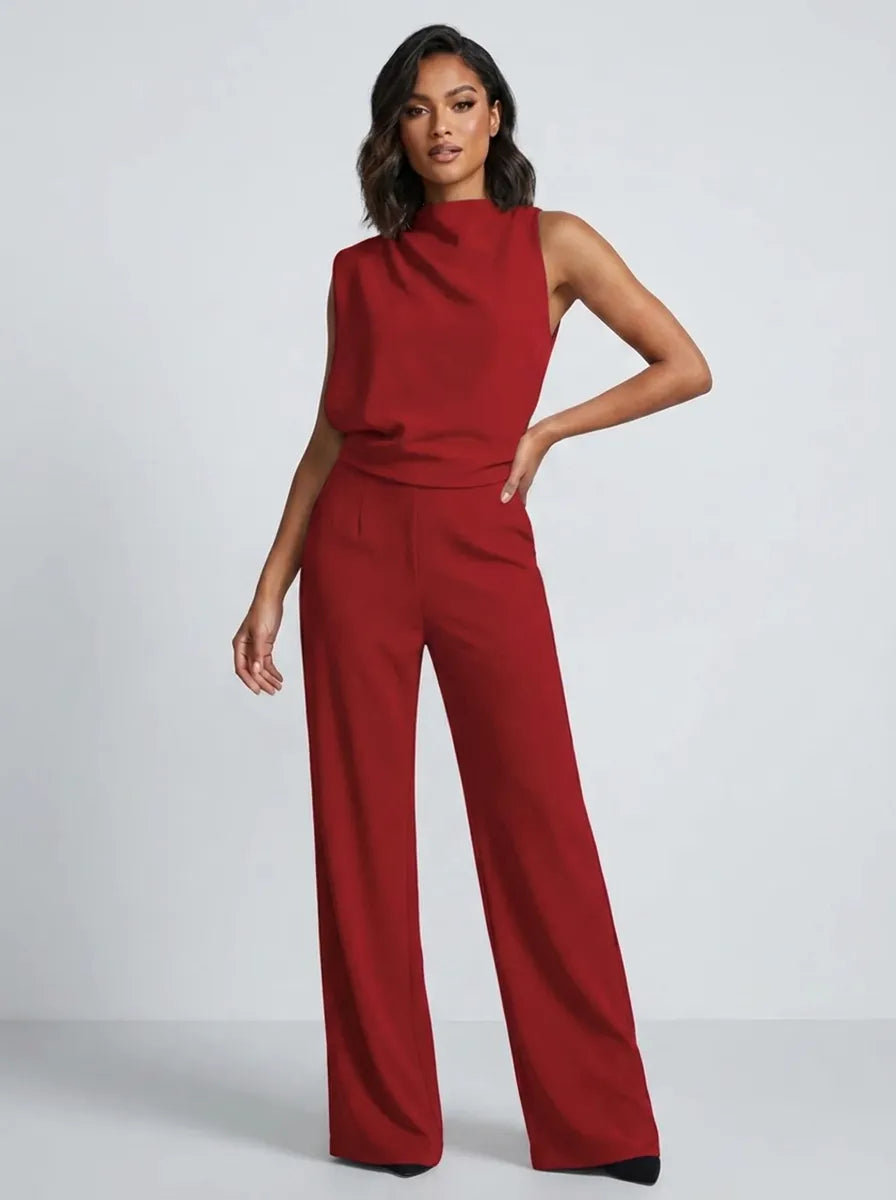 Dam jumpsuit med hög hals och vida ben