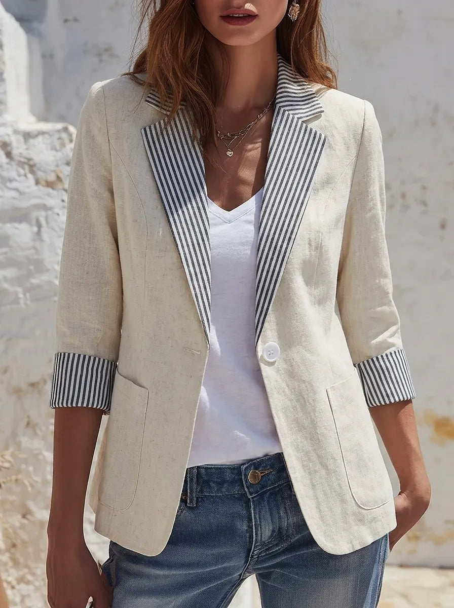 Damblazer med Randigt Foder och Uppvikta Ärmar, Beige