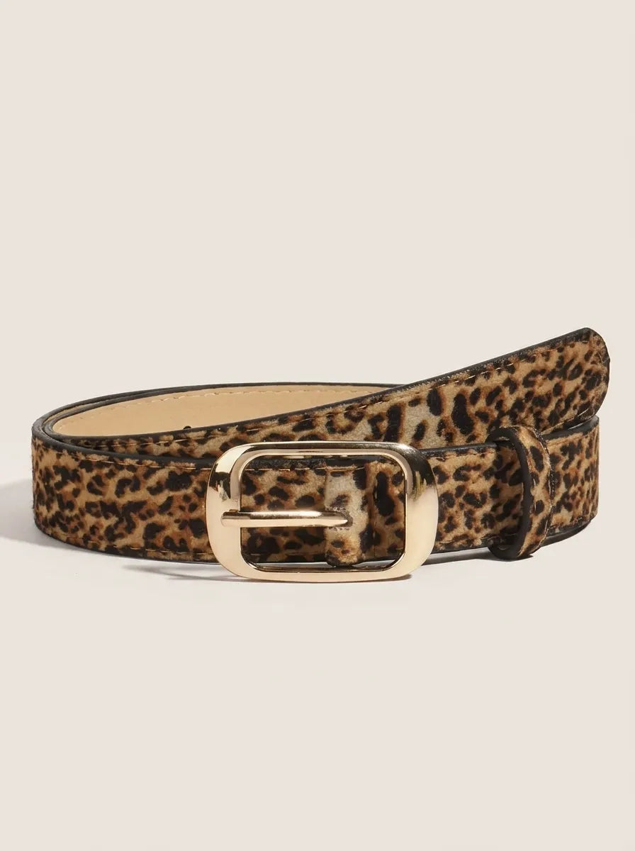 Leopardmönstrat Bälte med Guldfärgat Spänne