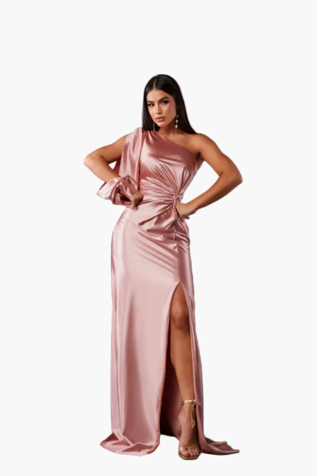Damernas festklänning – Elegant asymmetrisk kvällsklänning med draperad axel och slits
