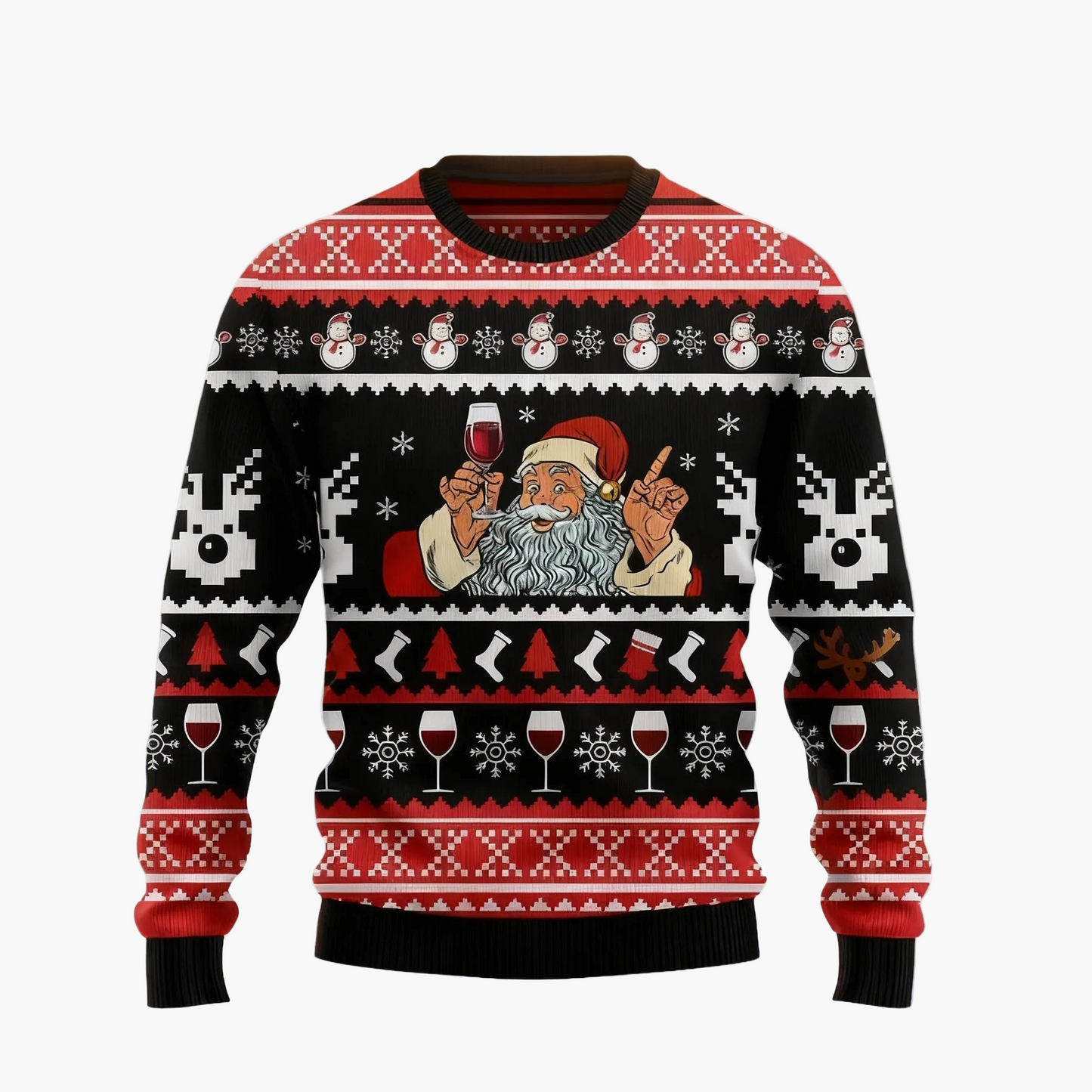 Herr Jultröja med Skräcktema – Rolig Ugly Christmas Sweater med Dödskalle och Tomteluva
