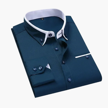Herrskjorta – Elegant Business Casual Skjorta med Kontrastdetaljer – Perfekt för Kontor och Vardag