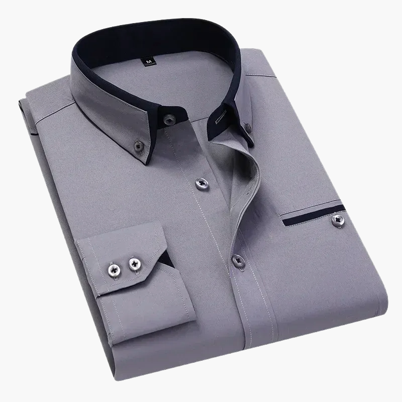 Herrskjorta – Elegant Business Casual Skjorta med Kontrastdetaljer – Perfekt för Kontor och Vardag
