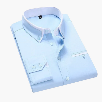 Herrskjorta – Elegant Business Casual Skjorta med Kontrastdetaljer – Perfekt för Kontor och Vardag