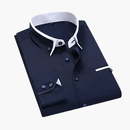 Herrskjorta – Elegant Business Casual Skjorta med Kontrastdetaljer – Perfekt för Kontor och Vardag