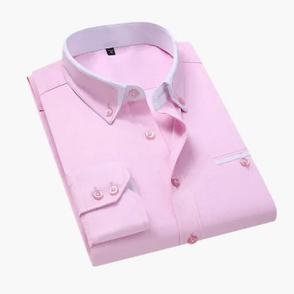 Herrskjorta – Elegant Business Casual Skjorta med Kontrastdetaljer – Perfekt för Kontor och Vardag