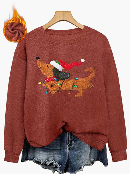 Damtröja med julmotiv och tax – julig och avslappnad stickad pullover