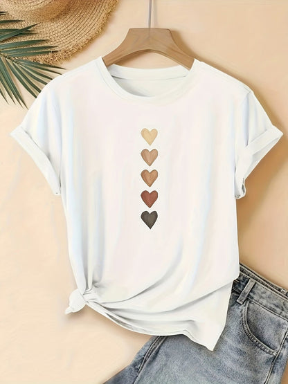 Dam T-shirt med hjärtmotiv och avslappnad passform – Perfekt för vardag och semester