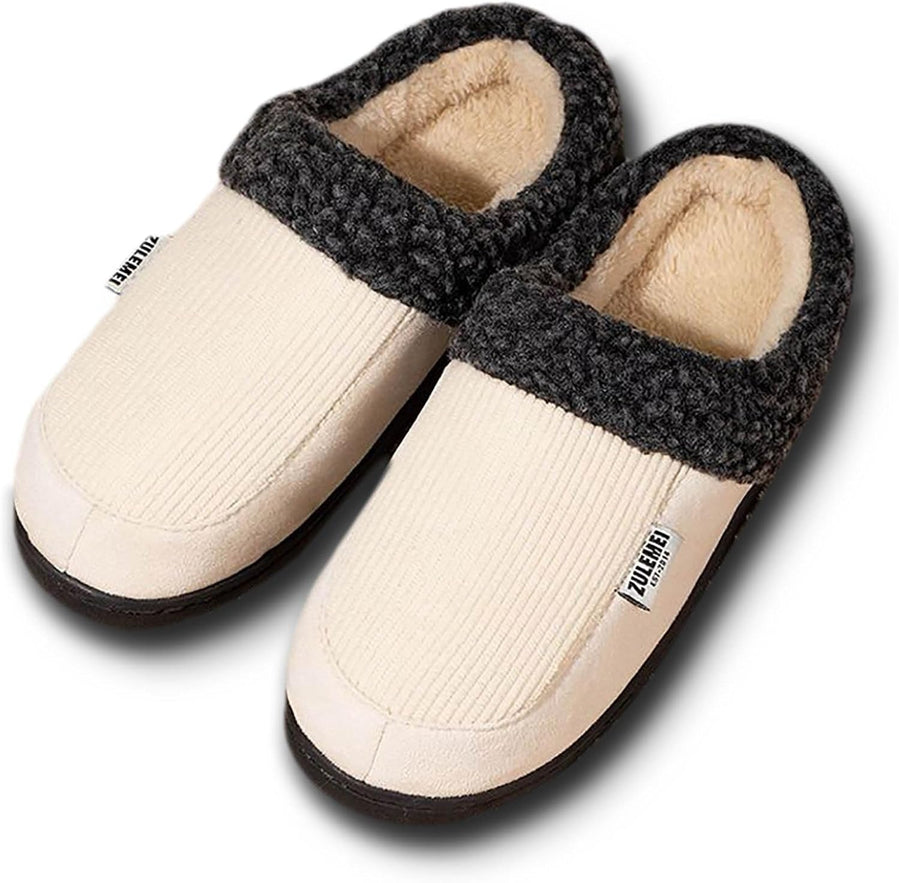 Mjuka tofflor med fuskpälsfoder och ribbad ovandel i textil