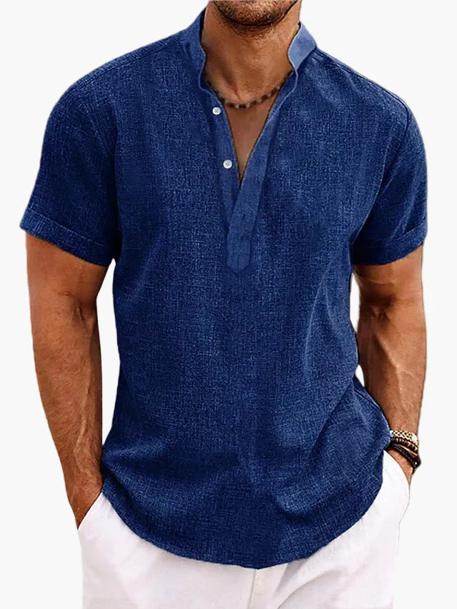 Herrskjorta Kortärmad Henley Stil Avslappnad Sommar Vardagsmode