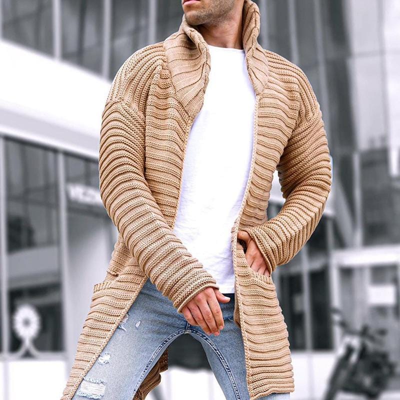 Herr Kofta med Fickor, Ribbstickning och Krage, Flera Färger