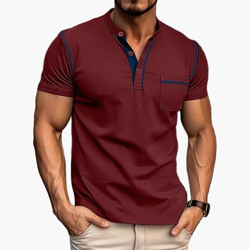 Herr T-shirt med Henley-krage och färgblock, kortärmad – Modern och avslappnad stil för vardag och fritid