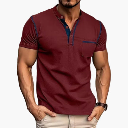 Herr T-shirt med Henley-krage och färgblock, kortärmad – Modern och avslappnad stil för vardag och fritid