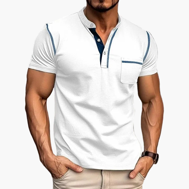 Herr T-shirt med Henley-krage och färgblock, kortärmad – Modern och avslappnad stil för vardag och fritid