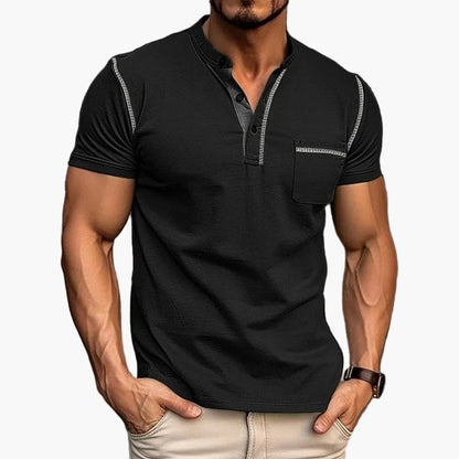 Herr T-shirt med Henley-krage och färgblock, kortärmad – Modern och avslappnad stil för vardag och fritid