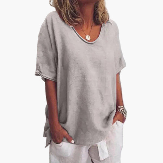 Dam Topp Ledig Vardagsstil – Klassisk Kortärmad Blus för Avslappnad Look