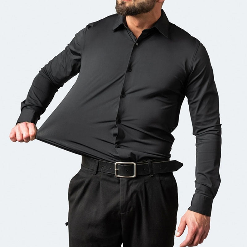 Herrskjorta – Elegant Slim Fit Business och Casual Skjorta med Lång Ärmar