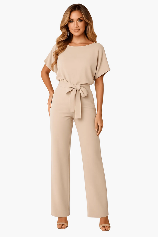 Dam Jumpsuit med Knytband i Midjan – Elegant och Mångsidig Fest- och Vardagsoutfit
