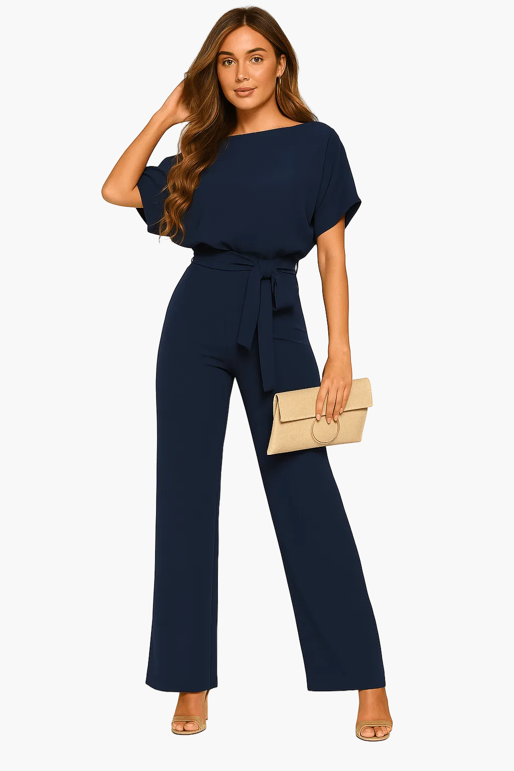 Dam Jumpsuit med Knytband i Midjan – Elegant och Mångsidig Fest- och Vardagsoutfit