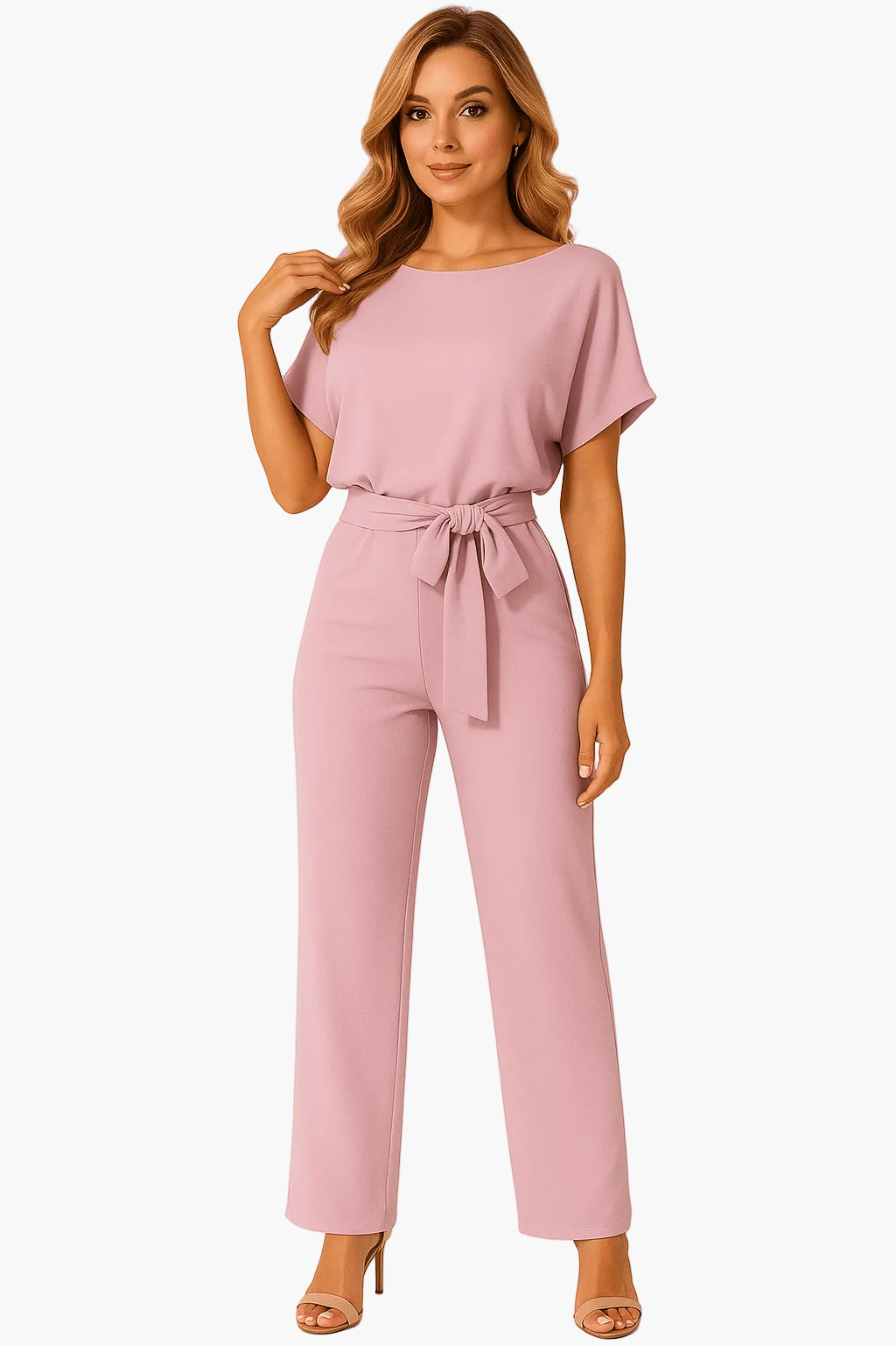 Dam Jumpsuit med Knytband i Midjan – Elegant och Mångsidig Fest- och Vardagsoutfit