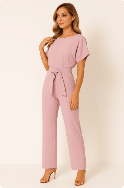 Dam Jumpsuit med Knytband i Midjan – Elegant och Mångsidig Fest- och Vardagsoutfit