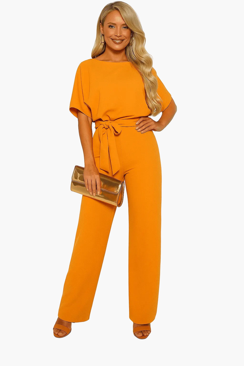 Dam Jumpsuit med Knytband i Midjan – Elegant och Mångsidig Fest- och Vardagsoutfit