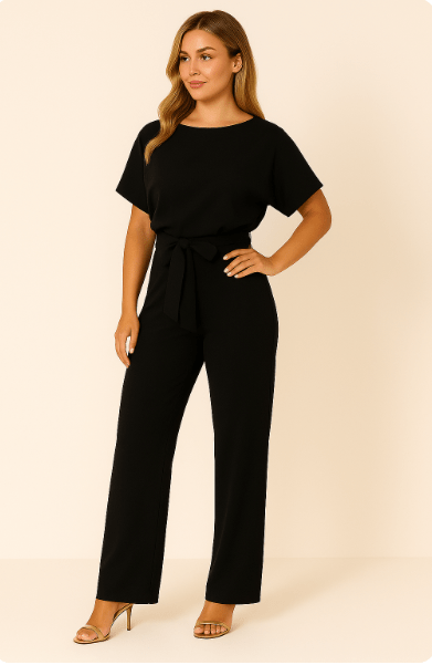 Dam Jumpsuit med Knytband i Midjan – Elegant och Mångsidig Fest- och Vardagsoutfit