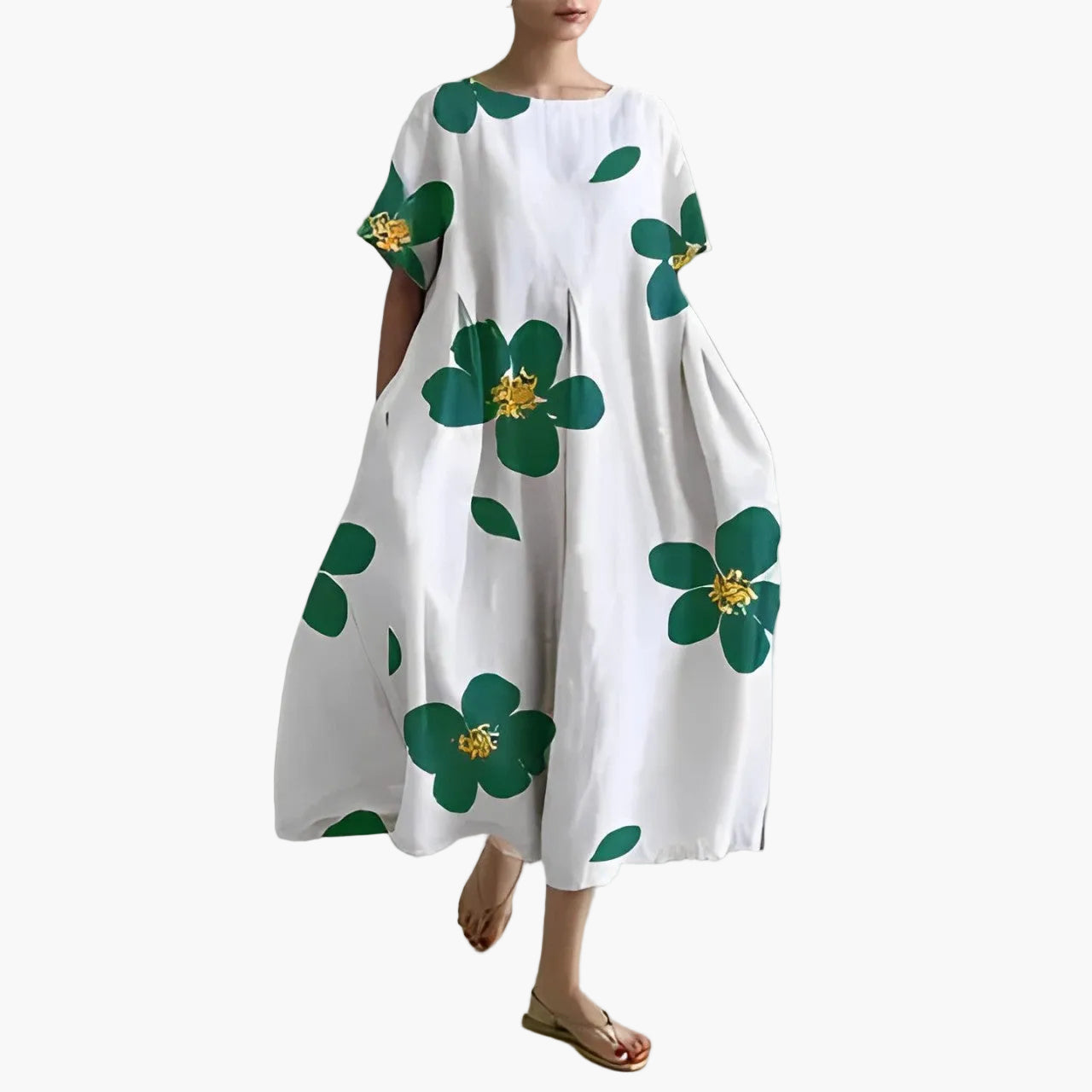 Damklänning med lös passform och färgglatt blommönster – Bohemisk och avslappnad stil för vardag och semester
