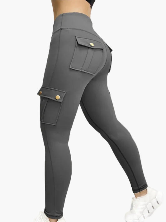 Dam Cargo Leggings med Fickor – Tränings- och Fritidsbyxa med Trendig Design