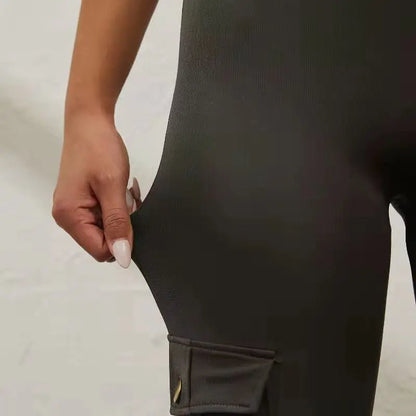 Dam Cargo Leggings med Fickor – Tränings- och Fritidsbyxa med Trendig Design
