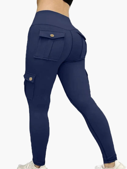 Dam Cargo Leggings med Fickor – Tränings- och Fritidsbyxa med Trendig Design