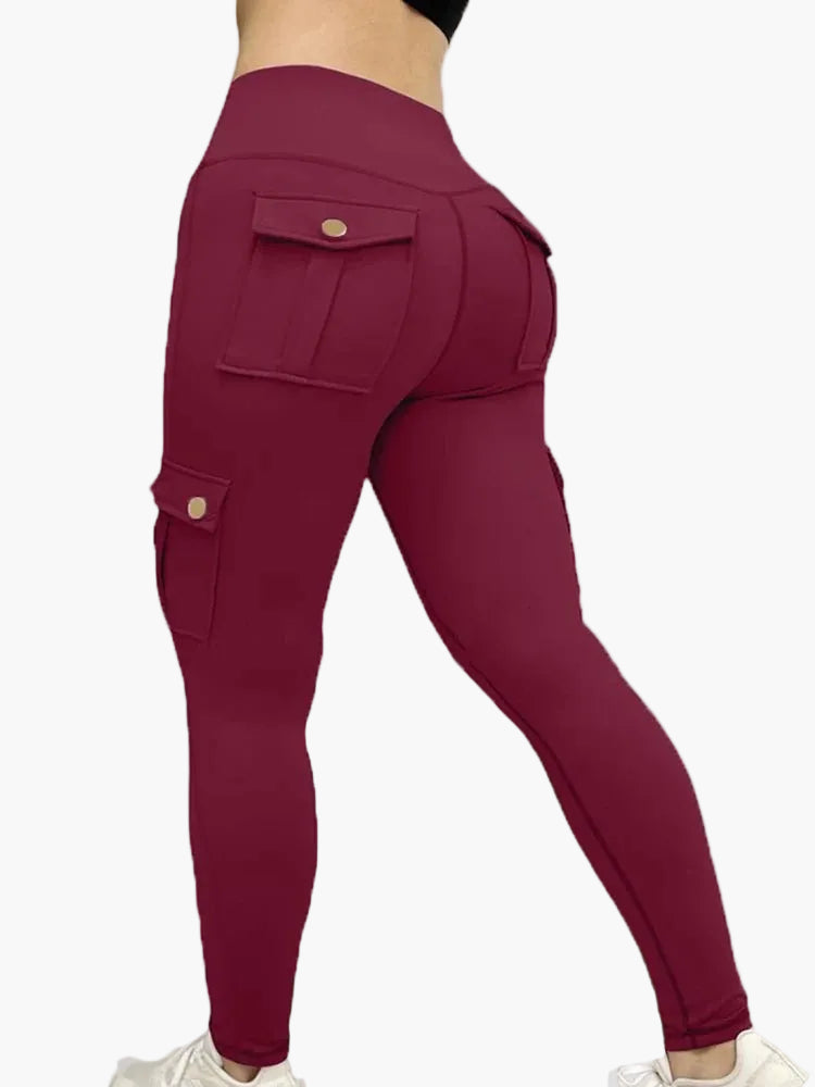 Dam Cargo Leggings med Fickor – Tränings- och Fritidsbyxa med Trendig Design
