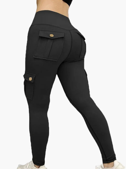 Dam Cargo Leggings med Fickor – Tränings- och Fritidsbyxa med Trendig Design