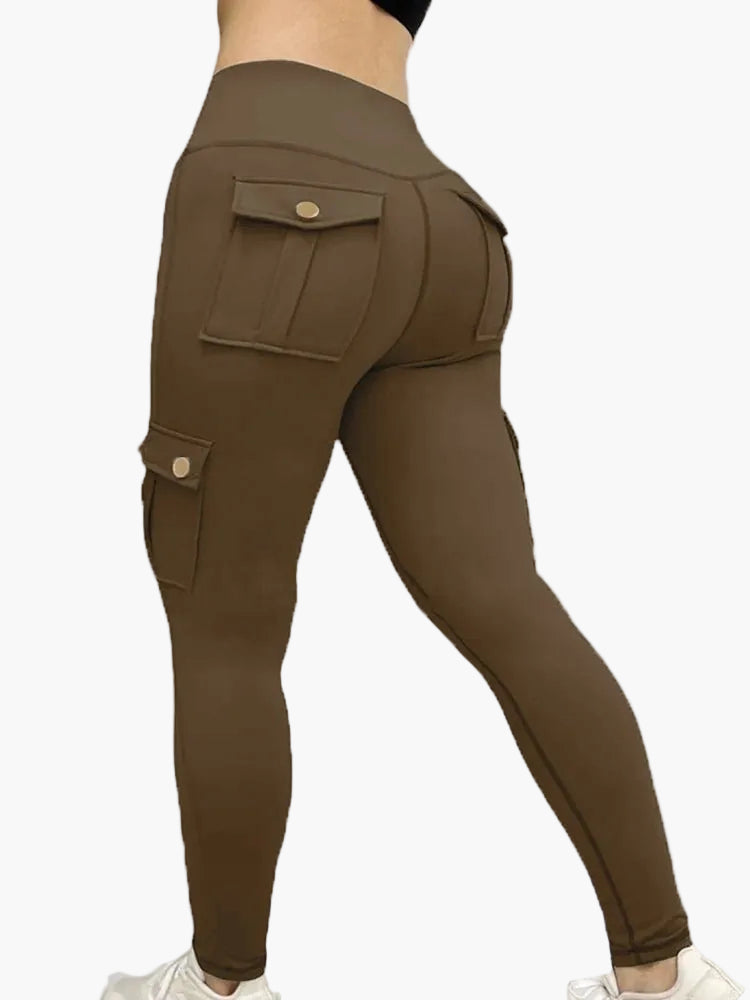 Dam Cargo Leggings med Fickor – Tränings- och Fritidsbyxa med Trendig Design