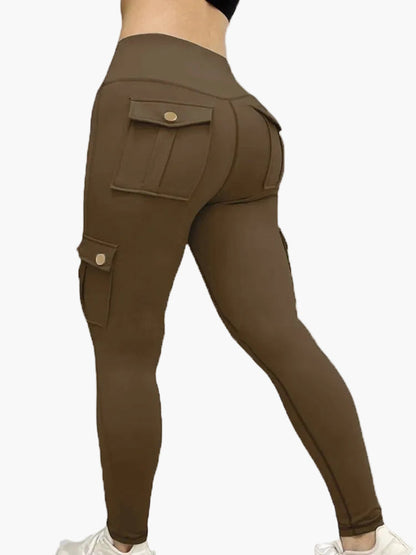 Dam Cargo Leggings med Fickor – Tränings- och Fritidsbyxa med Trendig Design