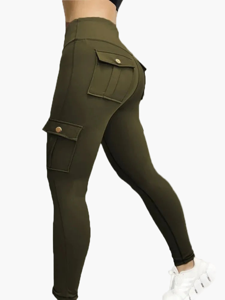 Dam Cargo Leggings med Fickor – Tränings- och Fritidsbyxa med Trendig Design