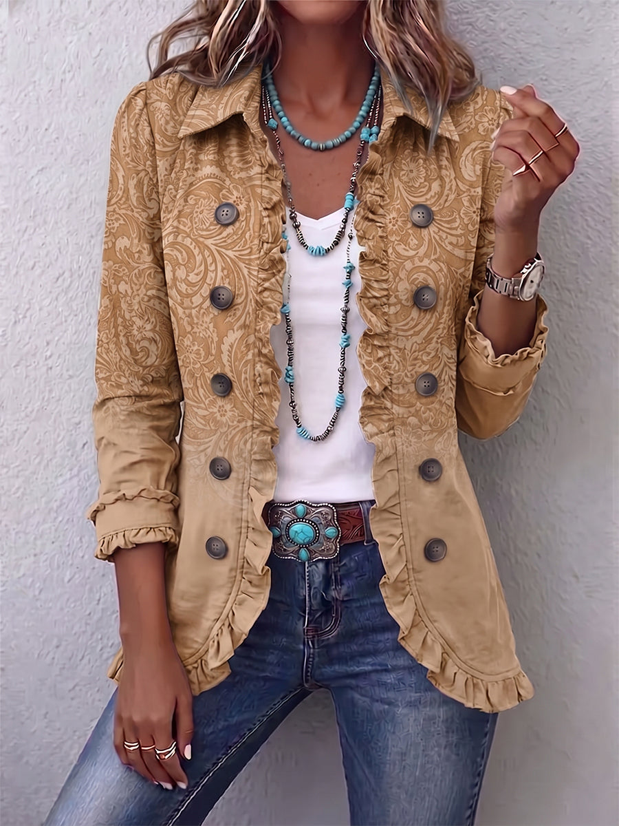 Damjacka med Volanger Paisley Mönster, Beige