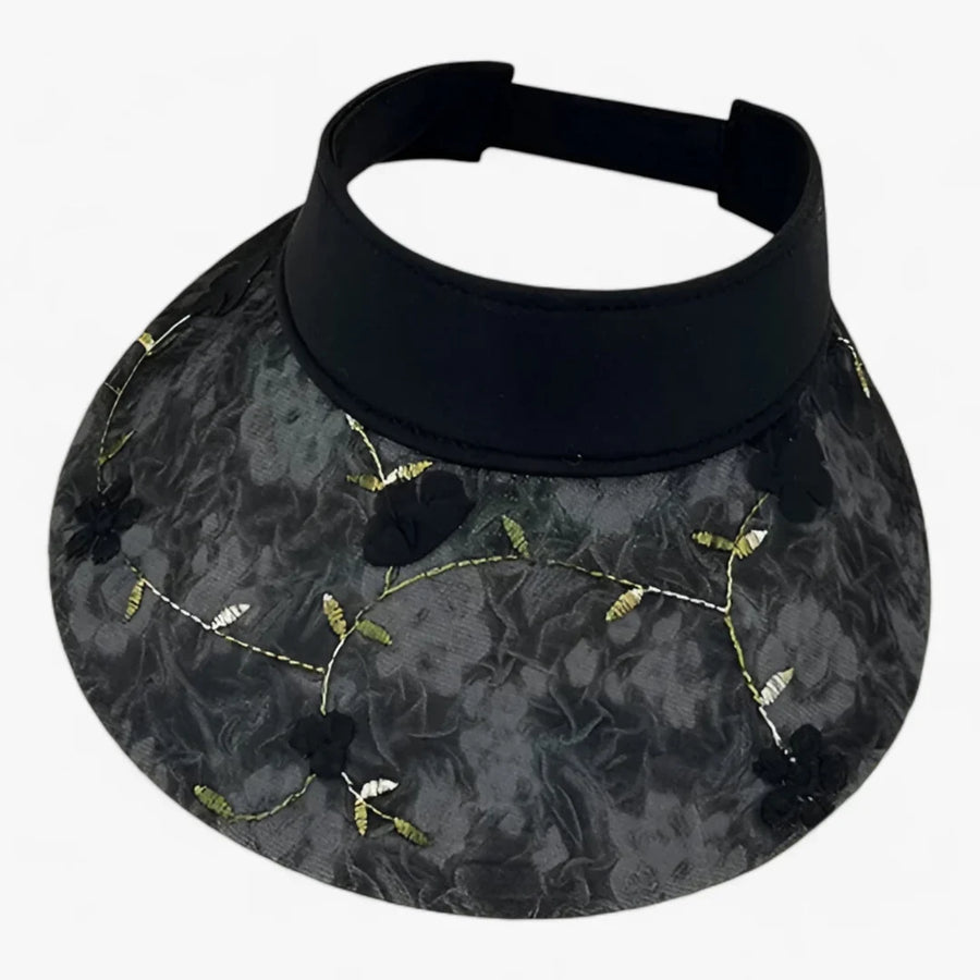 Solskärm för dam med broderade blommor och blad, justerbar